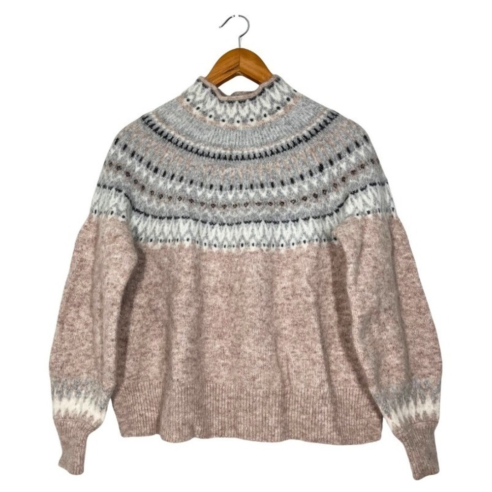 Vineyard Vines Womens Pink Fair Isle Alpaca Merino Wool Mock Neck Sweater Small